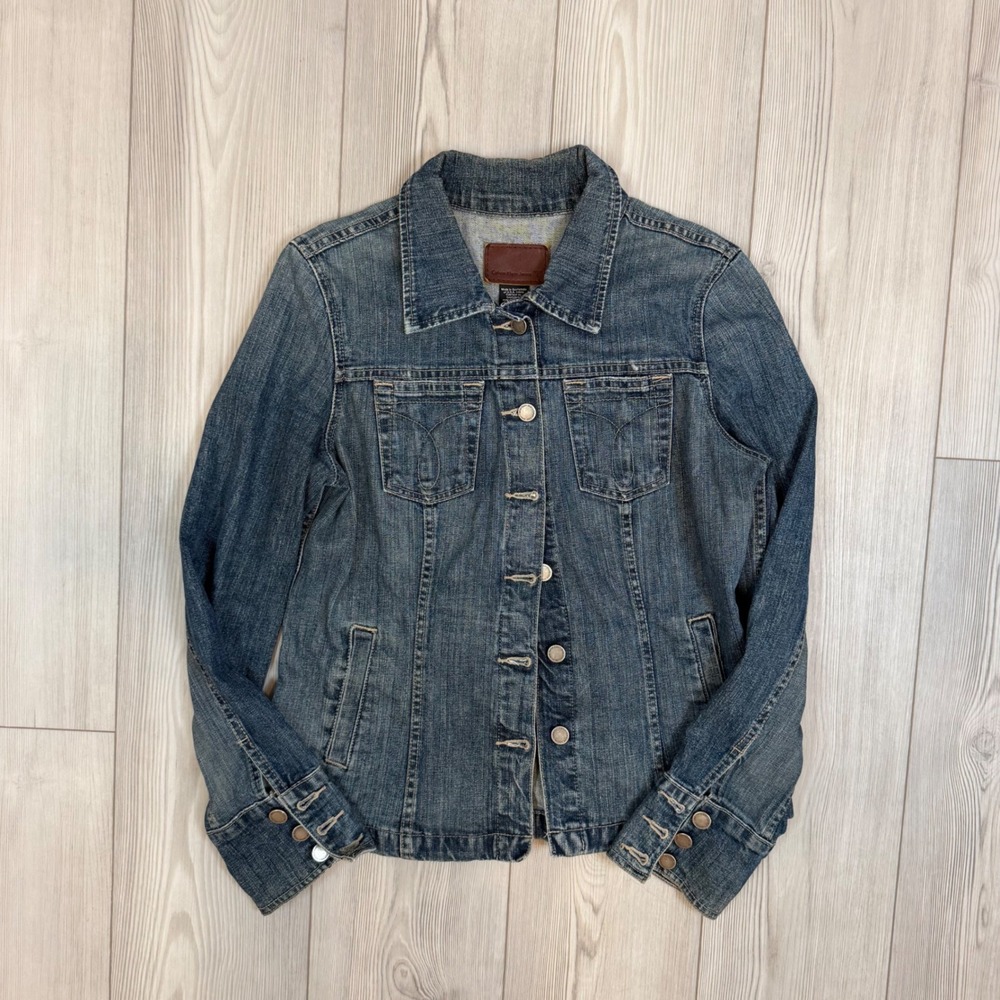 VTG Calvin Klein Jeans Womens Blue Denim Trucker Jacket Medium Wash Size Large